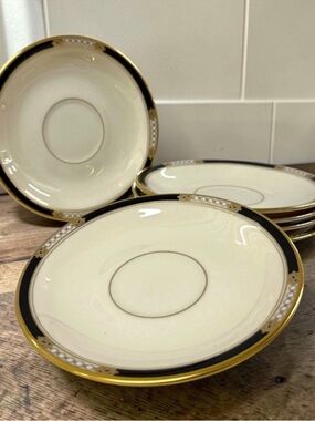 Vintage Lenox Hancock Presidential Collection Saucers Black Gold Set of 6 USA